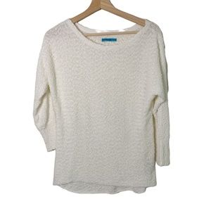 Alice + Olivia White Popcorn Textured Crewneck Sweater Size M Women